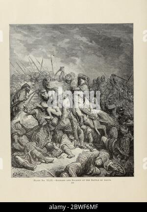 Richard e Saladin nella battaglia di Arsur [Arsuf, Apollonia 7 settembre 1191 combattuto tra le forze di Riccardo i d'Inghilterra e Saladino] di Dore Plate XIX del libro Storia delle crociate. Con una magnifica galleria di cento incisioni a pagina intera dell'artista di fama mondiale, Gustave Doré [Gustave Dore] di Boyd, James P. (James Penny), 1836-1910. Pubblicato a Philadelphia 1892 Foto Stock