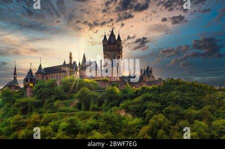 Castello di Cochem, una cittadina sulla Mosella in Germania. Foto Stock