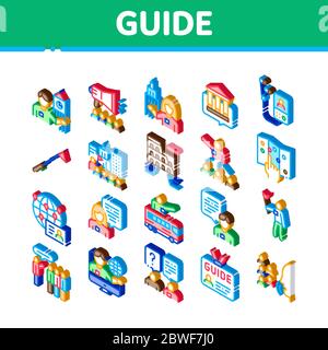Guida Lead Traveler icone isometriche Imposta vettore Illustrazione Vettoriale