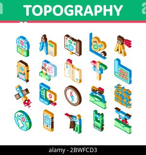 Topografia Research Isometric Icons Set Vector (Imposta vettore icone isometriche per la ricerca Illustrazione Vettoriale