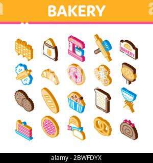Panetteria Tasty Food icone isometriche Set Vector Illustrazione Vettoriale