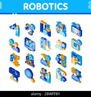 Robotics Master Isometric Icons Set Vector (Imposta vettore icone Isometriche master di Illustrazione Vettoriale