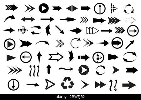 Frecce grandi nero Imposta icone. Icona freccia Illustrazione Vettoriale