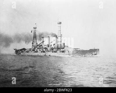 La corazzata americana mancante il Dipartimento della Marina ha ricevuto un rapporto che la corazzata USS Louisiana è missg . Era en routhe da Norfolk a Filadelfia per essere demolita sotto il trattato di Washington e il sabato notte la barca di traino ha dovuto gettarla via a causa del tempo 7 gennaio 1924 Foto Stock