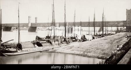 Fotografia d'epoca del XIX secolo - ponte ferroviario a Colonia, Koln, Germania Foto Stock