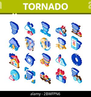 Vettore di impostazione icone isometriche di Tornado e uragano Illustrazione Vettoriale