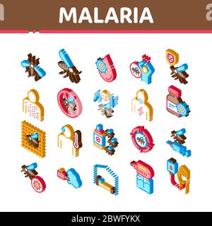 Malaria malattia Dengue icone isometriche Set vettore Illustrazione Vettoriale