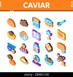 Caviar Seafood Product Isometrica icone Set Vector Illustrazione Vettoriale