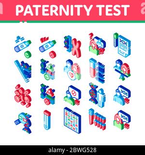 Paternity Test DNA Isometrica icone Set Vector Illustrazione Vettoriale