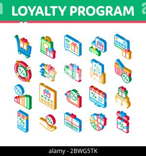 Programma fedeltà per il vettore di set icone isometriche del cliente Illustrazione Vettoriale