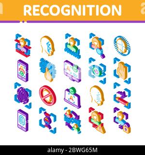 Riconoscimento elementi isometrici icone Imposta vettore Illustrazione Vettoriale