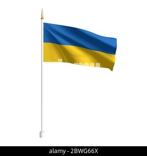 Vettore realistico Ucraina Flag. Tessuto 3D con bandiera ondulata. Modello per prodotti, banner, volantini, certificati e cartoline. Illustrazione Illustrazione Vettoriale