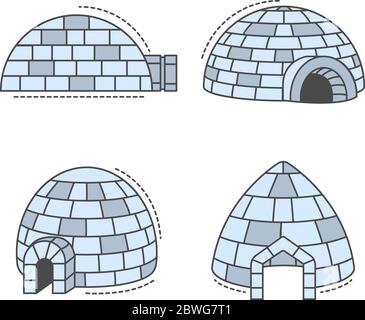 Igloo eschimese il set di icone di stile di contorno Illustrazione Vettoriale