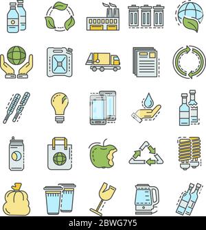 Ricicla il set di icone di stile di contorno Illustrazione Vettoriale