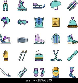 Sport invernali il set di icone di stile di contorno Illustrazione Vettoriale