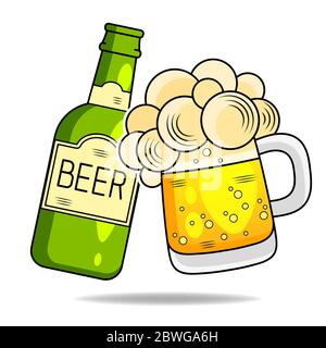 Icona della birra Thin Line per Web e dispositivi mobili, design moderno e minimalista. Illustrazione Vettoriale
