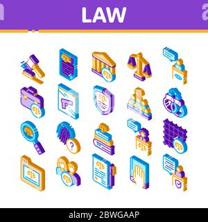 Icone isometriche legge e giudizio Imposta vettore Illustrazione Vettoriale