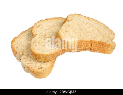 Tre fette di pane isolate su sfondo bianco Foto Stock