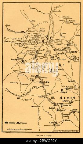 Europa, Deutschland, Frankreich, Deutsch-Französischer Krieg, Metz, deutsche und französische Stellungen, Motiv aus: Der Krieg zwischen Frankreich und Deutschland in den Jahren 1870-1871 ', von J. Scheibert, Verlag von W. Pauli´s Nachfolger (H. Jerosch ), Berlino, 1895. / Europa, Germania, Francia, Metz , Guerra franco-prussiana, posizioni francesi e tedesche , immagine di : ' Der Krieg zwischen Frankreich und Deutschland in den Jahren 1870-1871' (guerra fra Francia e Prussian 1870-1871 ), dall' AVVOCIO J. Scheibert, casa editrice W. Pauli´s successor (H. Jerosch ), Berlino, 1895. Foto Stock