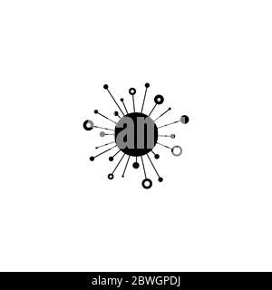 virus nero, microbi, cellule batteriche. icona della linea di connessione isolata in bianco. Pulsante Server o database centrale. Simbolo dei collegamenti di sistema. Forma della molecola. Illustrazione Vettoriale