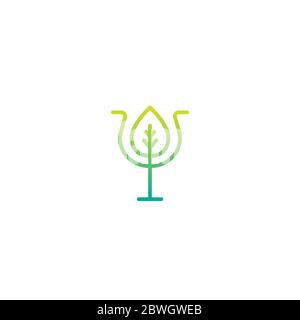 Lettera greca verde psi con foglia. Logo di neurologia e psicologia isolato su bianco. Concetto di psicoterapia. Illustrazione vettoriale Illustrazione Vettoriale