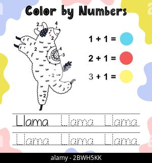Colore per numeri il lama carino Illustrazione Vettoriale