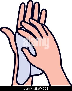 mani con icona asciugamano su sfondo bianco, stile linea e riempimento, illustrazione vettoriale Illustrazione Vettoriale