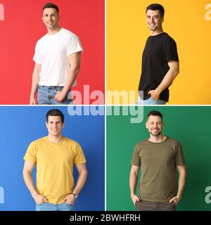 Collage di foto con uomini diversi in t-shirt di stile Foto Stock