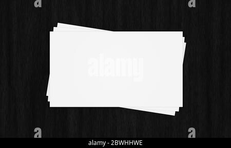 Rendering 3D bianco e vuoto del mock-up di biglietti da visita in una pila su una superficie nera con spazio per la copia con spazio per le immagini o il test. Ideale per il branding. Foto Stock