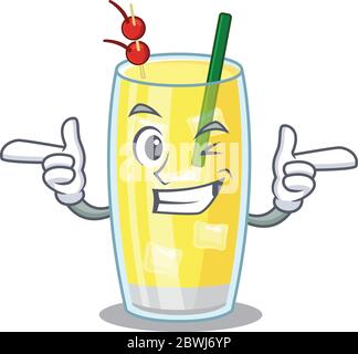 Disegno cartoon di pina colada cocktail mostrando faccia divertente con occhio di guinzagli Illustrazione Vettoriale