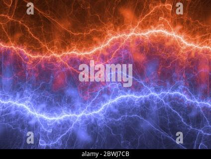 Fulmini elettrici da fuoco e ghiaccio, sfondo di potenza al plasma Foto Stock