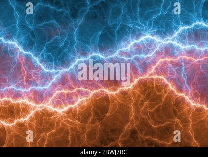 Fuoco e ghiaccio plasma fulmini, astratto sfondo elettrico Foto Stock
