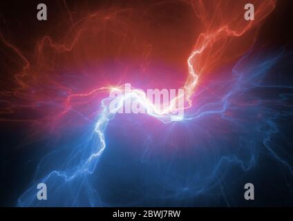 Fuoco e ghiaccio plasma fulmini, astratto sfondo elettrico Foto Stock
