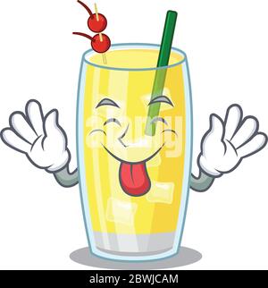 Divertente cocktail pina colada disegno cartoon con lingua fuori faccia Illustrazione Vettoriale