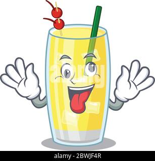 Un mascotte di pina colada cocktail con un divertente viso pazzo Illustrazione Vettoriale