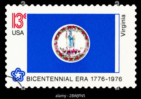 STATI UNITI D'AMERICA - CIRCA 1976: Un francobollo stampato negli Stati Uniti dedicato alla Virginia, circa 1976. Foto Stock