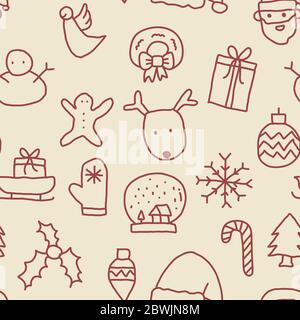 Modello di Natale senza cuciture in stile vintage con cute doodle disegnate a mano icone relative al natale Illustrazione Vettoriale