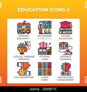 Icone di concetto Education impostate in stile moderno per interfaccia utente, ux, Web, design di app mobili, ecc. Illustrazione Vettoriale