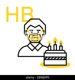 Concetto di compleanno durante l'isolamento sociale e coronavirus. Uomo in maschera con cupcake isolato su sfondo bianco. Illustrazione Vettoriale