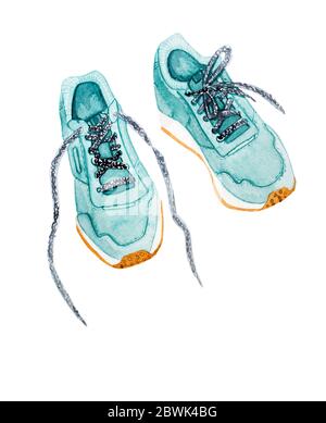 Scarpe sportive acquerello stile illustrazione isolato su sfondo bianco Foto Stock