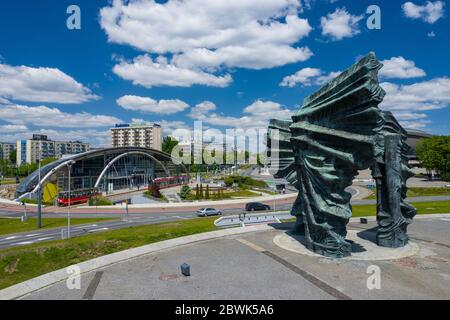 KATOWICE, POLONIA - 01 GIUGNO 2020: Foto aerea del Monumento ai ribelli Slesiani a Katowice, alta Slesia. Polonia. Foto Stock