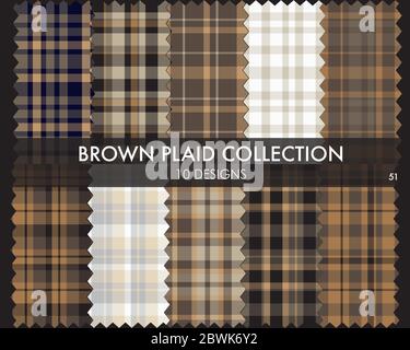 Brown Plaid Tartan Seamless Pattern Collection - la collezione di motivi marrone a scacchi e tartan senza cuciture comprende 10 disegni adatti alla moda Illustrazione Vettoriale