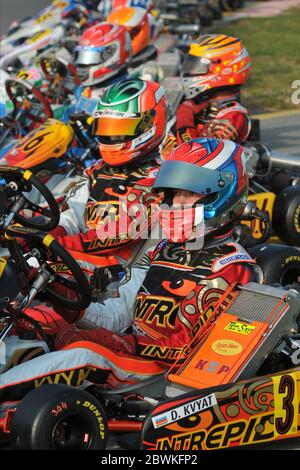 Daniil Kvyat, visto qui nella sua carriera karting, Kvyat, è un pilota russo di Formula uno che attualmente guida per la scuderia AlphaTauri. Foto Stock