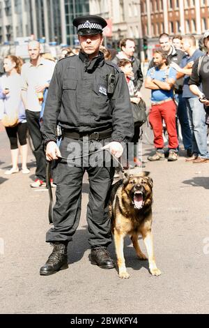 L'ala destra gli estremisti dalla difesa inglese League (EDL) face off a Tower Hamlets London Foto Stock