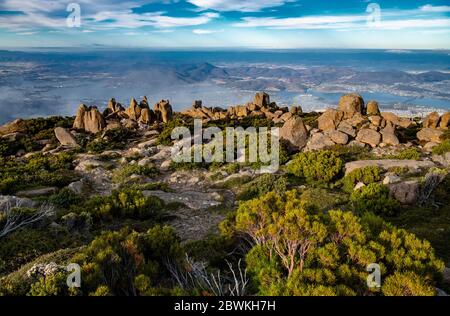 Formazioni rocciose vetta del Monte Wellington Hobart Tasmania Australia Foto Stock