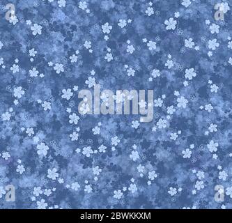 Fiori piccoli senza cuciture su sfondo blu. Motivo floreale senza cuciture. Foto Stock
