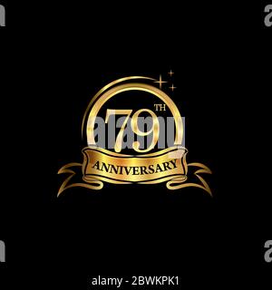 79esimo anniversario design logotipo colore dorato con anello e nastro d'oro per la celebrazione dell'anniversario. EPS10 Illustrazione Vettoriale