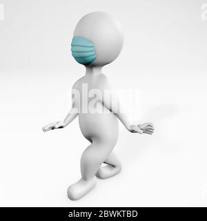 donna grassa sassy in quarantena con una maschera catwalking come nel nuovo rendering 3d normale Foto Stock