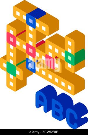 Gioco interattivo per bambini Crossword icona isometrica illustrazione vettoriale Illustrazione Vettoriale