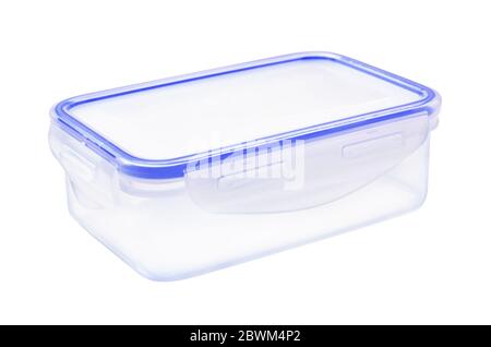 Contenitore per pranzo in plastica con coperchio isolato su sfondo bianco Foto Stock